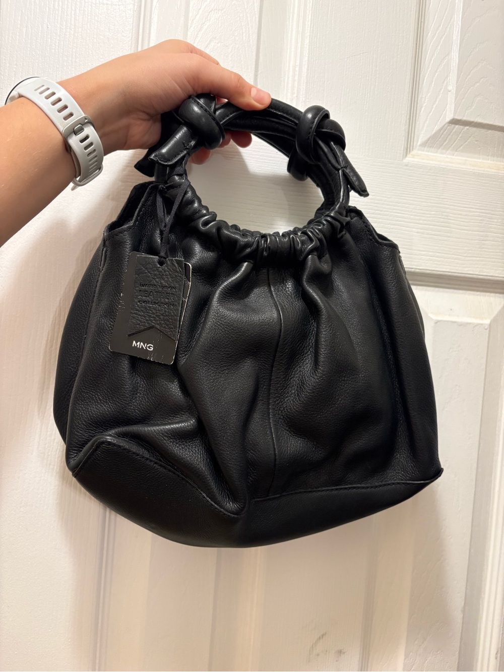 NWT Mango Black Knot-Handle Leather Bag
